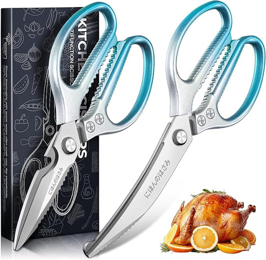 TIJERAS Kitchen Scissors Set Blue - Stainless Steel Kitchen Shear, Sharp Meat Scissors Dishwasher Safe, Heavy Duty Poultry Shears, Japanese Cooking Scissor for Food, Chicken Bones, and Turkey