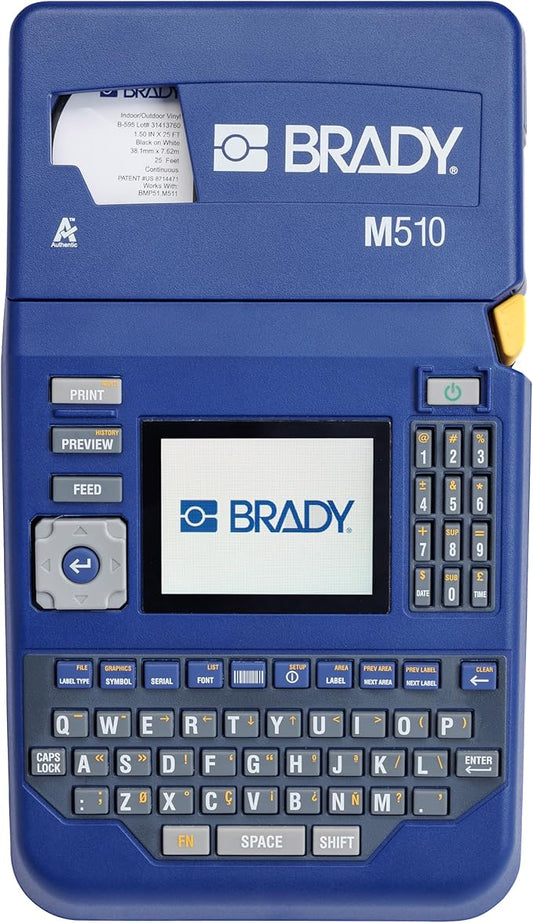 Brady M510 Portable Industrial Label Printer, 1.5" Wide Labels, Single Color Thermal Printing, for Laboratory, Field, or Facility, Blue/Gray, 3.75" H x 5.75" W x 10" D