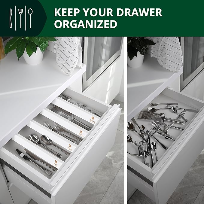 ROYAL CRAFT WOOD Adjustable Bamboo Caddy Expandable Drawer Organization Separators For Kitchen, Dresser, Bedroom, Bathroom and Office, 4-Pack (Large (up to 22)), White