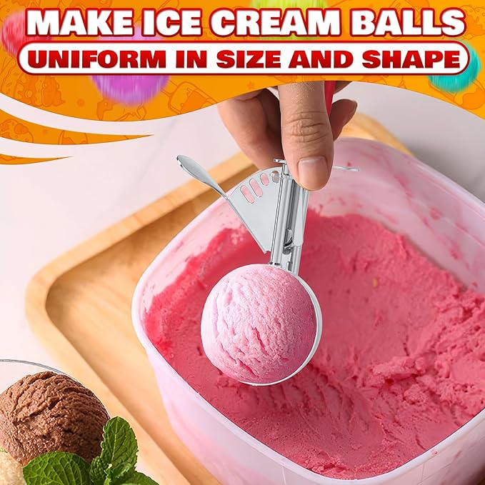 1.33oz Ice Cream Scoop with Trigger #24 - Stainless Steel Ice Cream Scooper for Gelato, Cookie Dough, Meatballs - Easy Portion Control, Comfortable Non-Slip Handle, Dishwasher Safe, Rust Resistant