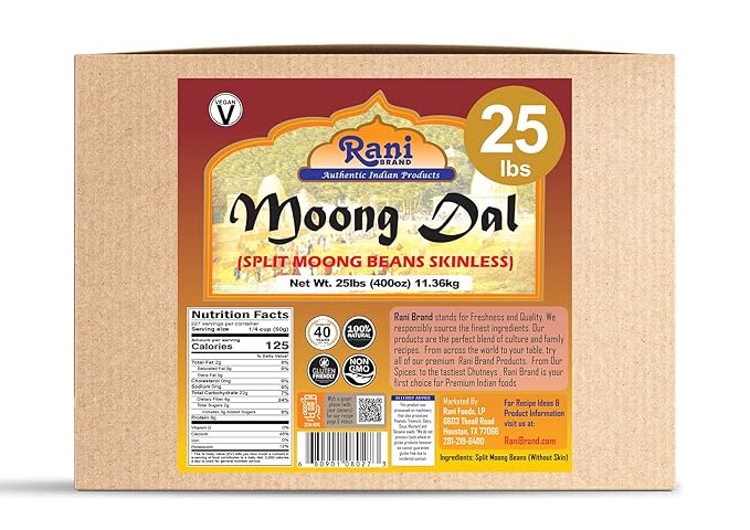 Rani Moong Dal (Split Mung Beans Without Skin) Lentils Indian 400oz (25lbs) 11.36kg Bulk Box ~ All Natural | Gluten Friendly | Non-GMO | Kosher | Vegan | Indian Origin