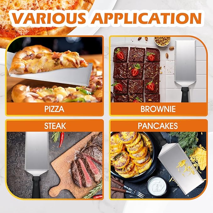 BBTO 20 Pcs Small Brownie Cookie Pizza Spatula Pie Server Stainless Steel Cake Serving Spatula Baking Triangular Spade Wood Handle Shovel for Desserts Pizza Pie Cake Biscuit(Brown)