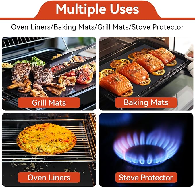 4Pack Oven Liners for Bottom of Electric Gas Oven, 23.6"x 15.7" Thick Heavy Duty Nonstick Teflon Oven Mat, Heat Resistant Grill Baking Mats Outdoor Easy to Clean Gas Stove Liners, BPA & PFOA Free