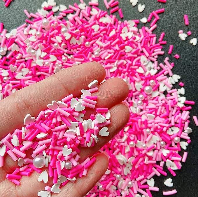 EHOPE Fake Sprinkles Resin Sprinkles Fake Candy Sprinkles Clay Sprinkles Polymer Sprinkles Polymer Clay Slices for Nail Art DIY Crafts Cake Phone Case(40G-Pink Heart-46)