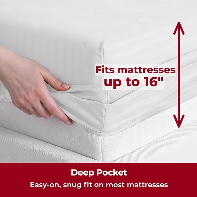 Mellanni Twin XL Sheets Set - 3 PC Iconic Collection Bedding - Hotel Luxury, Extra Soft, Cooling Bed Sheets - Wrinkle, Fade, Stain Resistant (Twin Extra Long, Striped White)