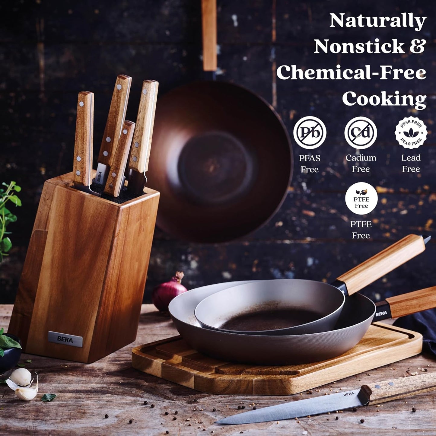 Alva Forest 8” & 11” Blue Carbon Steel Pan Set – Pre-Seasoned, Natural Nonstick, PFAS/PFOA/PTFE-Free – Healthy, Non-Toxic Frying Pans for All Stovetops & BBQ