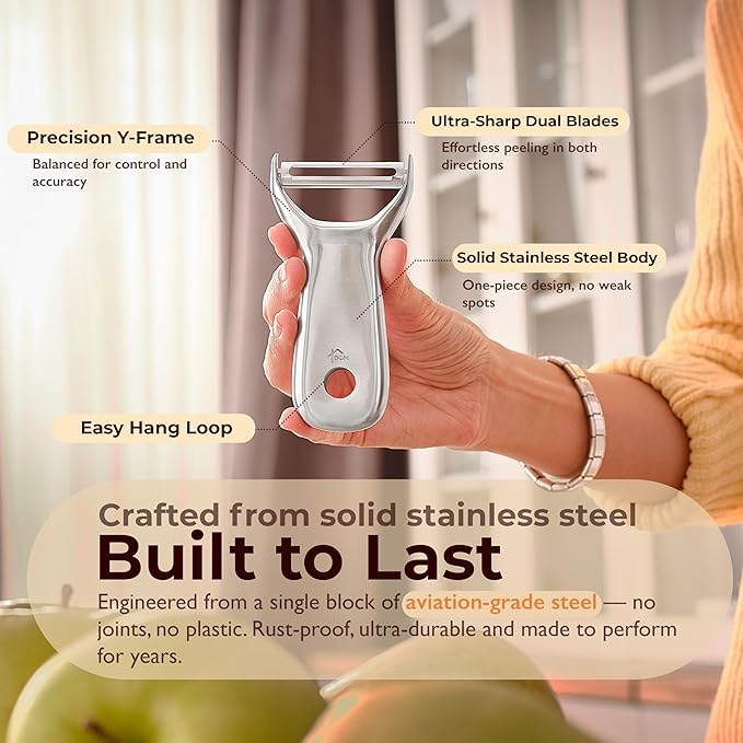 100% Stainless Steel Potato Peelers, 5Y warranty, Fruit Peeler for Kitchen, Ultra-Sharp, Ergonomic Handle, Vegetable Peelers for Kitchen, Dishwasher Safe, Pelador de papas, Veggie Peeler