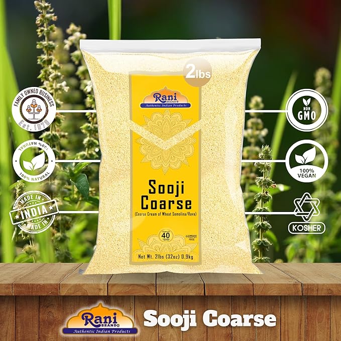 Rani Sooji Coarse (Farina, Suji, Rava, Rawa, Wheat Semolina) Flour 32oz (2lbs) 908g ~ All Natural | Vegan | NON-GMO | Kosher | Indian Origin