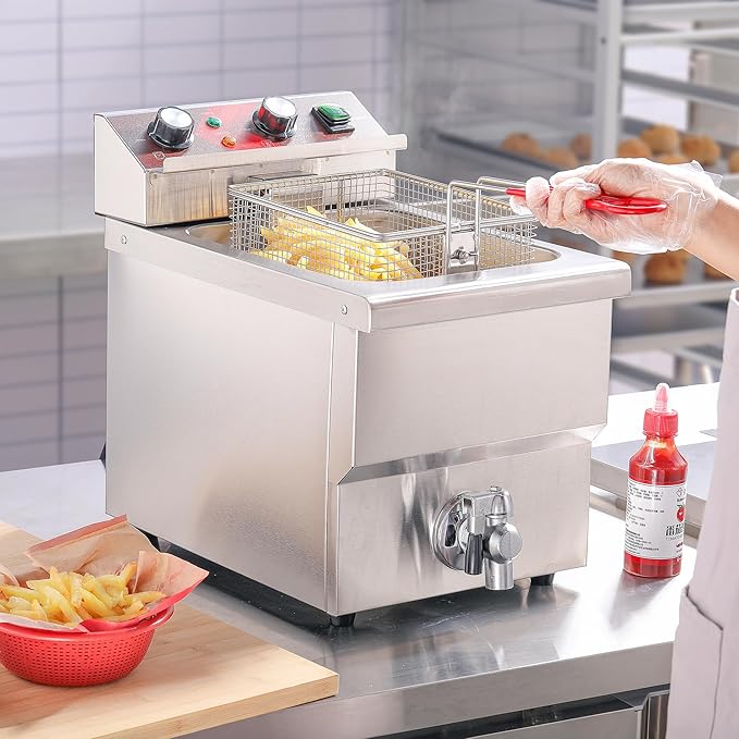 Deep Fryer 12L Large Electric Fryer with Oil Drain and Timer Deep Fryer with Basket and Lid Stainless Steel Countertop fryer Commercial Fryer for Restaurant and Home Kitchen 120V 1750W