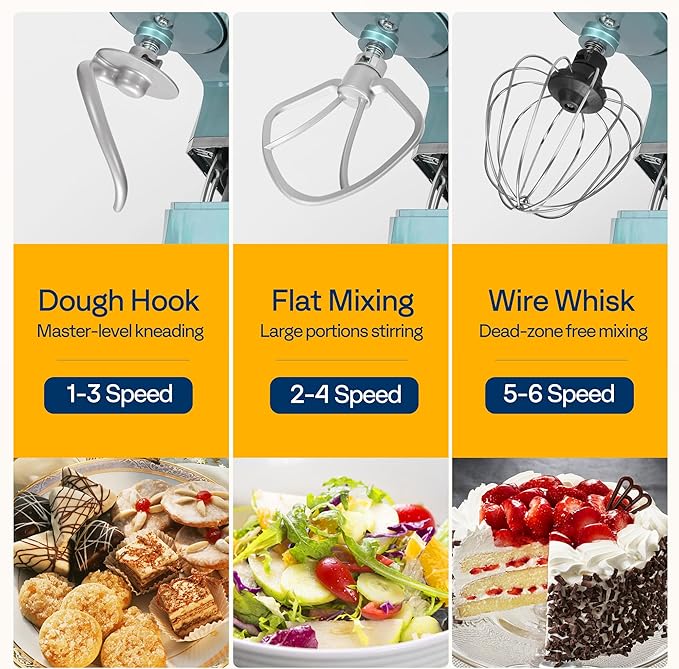 VIVOHOME 3 in 1 Multifunctional Stand Mixer with 6 Quart Stainless Steel Bowl, 650W 6 Speed Tilt-Head Meat Grinder, Juice Blender, Blue