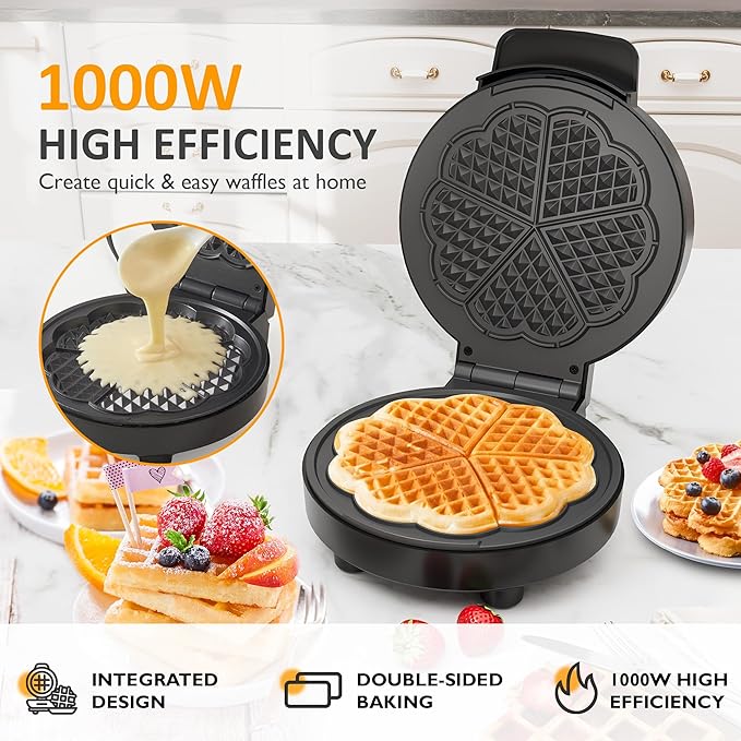 Sunvivi Heart Waffle Maker: 5 Heart Shaped Waffle Iron with Adjustable Temperature Control, Nonstick Waffle Machine with Indicator Light, Easy to Clean,The best gifts Her, Kids and Families