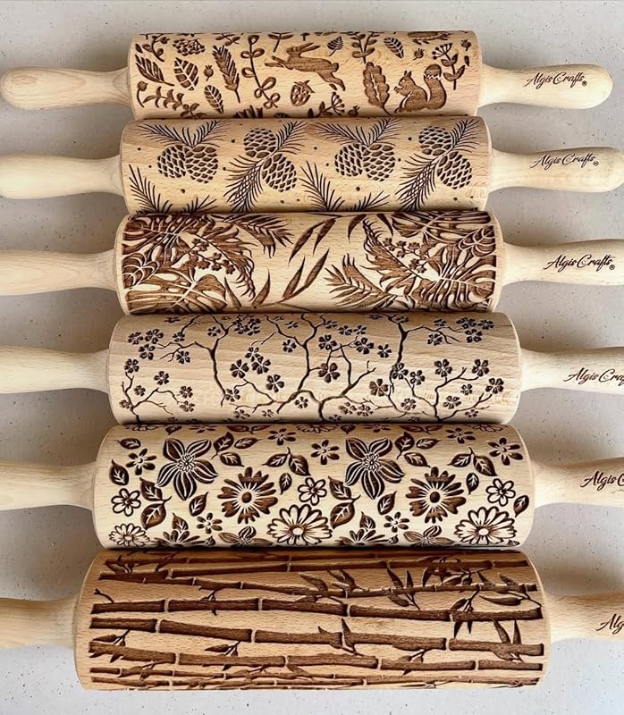 Embossing Rolling Pin JUNGLE. Dough and Clay Roller for Embossed Cookies and Pottery. Cookie and Ceramic Stamp. Backing Gifts for Women by Algis Crafts
