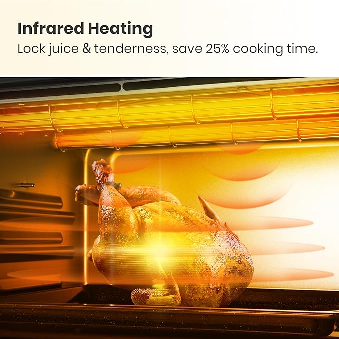 Retro Style Infrared Heating Air Fryer Toaster Oven, Extra Large Countertop Convection Oven 10-in-1 Combo, 6-Slice Toast, Enamel Baking Pan Easy Clean with Recipe Book, Almond Yellow Color