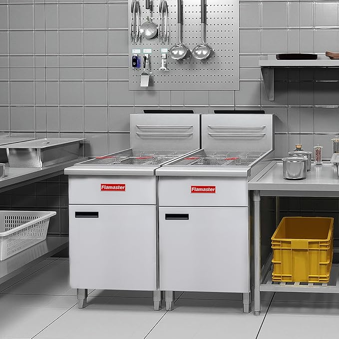 Commercial Gas Floor Fryer with 2 Baskets, 150000 BTU Propane Fryer - Only Commercial Use, 5 Heating Tubes, 80 lb Capacity Deep Fryer for Restaurants, Fast Food, Food Trucks