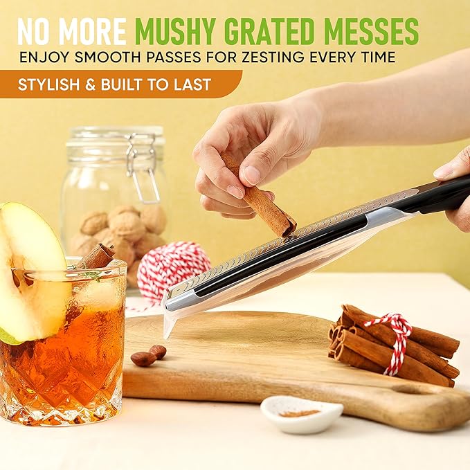 Spring Chef Premium Lemon Zester Grater with Handle - Ginger, Nutmeg, Garlic Grater - Heavy Duty Kitchen Tool - Stainless Steel Citrus Zester with Blade Cover - Fine & Coarse Shred, Set of 2, Black