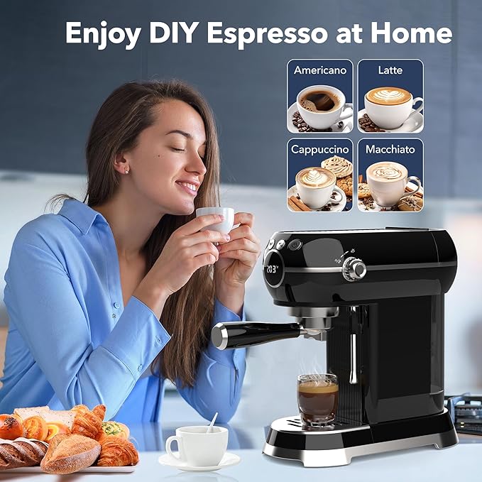 HBN 20Bar Compact Espresso Machine with Milk Frother, 27oz Removable Water Tank for Small Spaces, Fast Heat-Up Home Coffee Maker for Latte, Cappuccino, Americano