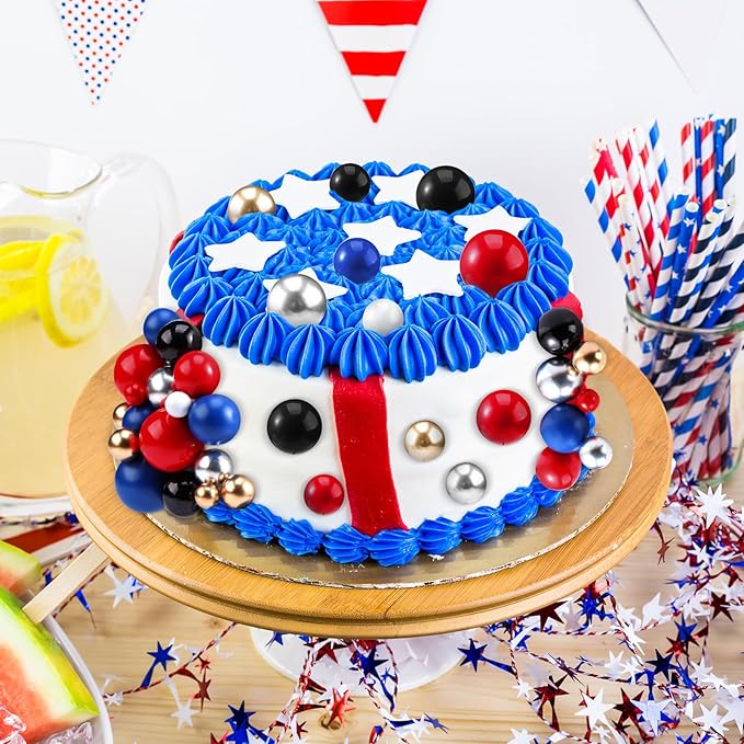 108 Pcs Balls Cake Topper DIY Cupcake Insert Foam Balloons for Cake Baking Wedding Anniversary Birthday Decoration(Blue, Red, Black,Multi Sizes)