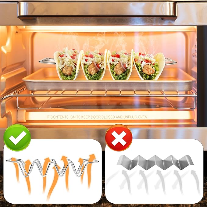 JIBOLAT Taco Holders set of 3,Stainless Steel Taco Shell Holder Stand,Taco Tray Plates for Taco Bar Gifts Accessories,Holds 4 Tacos Each,Oven Safe for Baking, Dishwa sher and Grill Safe