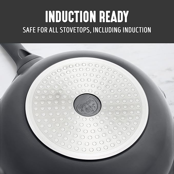 GreenLife Nonstick 12” (5QT) All in One Deep Skillet Wok with Lid, PFAS-Free Non-Toxic Ceramic Multi-Purpose Pan, Induction, All Stovetop, Egg, Stir Fry, Saute, Stay Cool Handle, Graphite