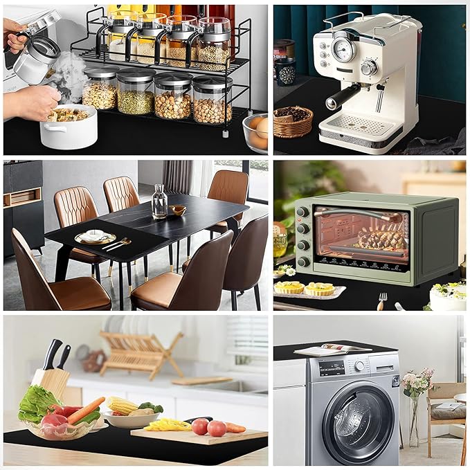 Ewen 31.6"x23.5" Large Silicone Kitchen Counter Mat, 2mm Thick Heat Resistant Silicone Countertop Protector Mat Cover for Baking Air Fryer Toaster Oven Microwave Coffee Maker Cutting Board Drill Black