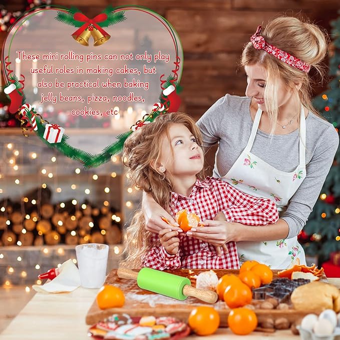 10 Pcs Small Rolling Pin Kids 9 Inch Mini Rolling Pin Silicone Wooden Cooking Pins Baking 5 Colors Non Stick Kids with Wooden Handle for Kitchen Dough Cookie Pastry Fondant Cake