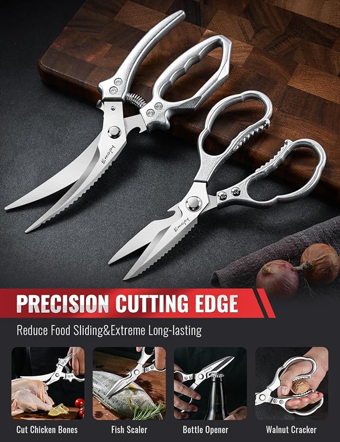 Emojoy 3-Piece Kitchen Scissors Set with Poultry Shears, Japanese Stainless Steel Kitchen Shear, All Purpose Scissor for Food, Chicken Bones, Dishwasher Safe
