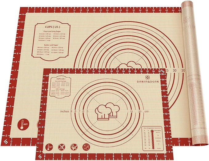 2 Pack Non Stick 26''x16'' Extra Large Thick Silicone Pastry Mat and 11''x16'' Cooking Mats, Double Measures Scale for Non-slip Silicone Baking Sheet,Counter Mat, Dough Rolling, Reusable Bakeware Mats