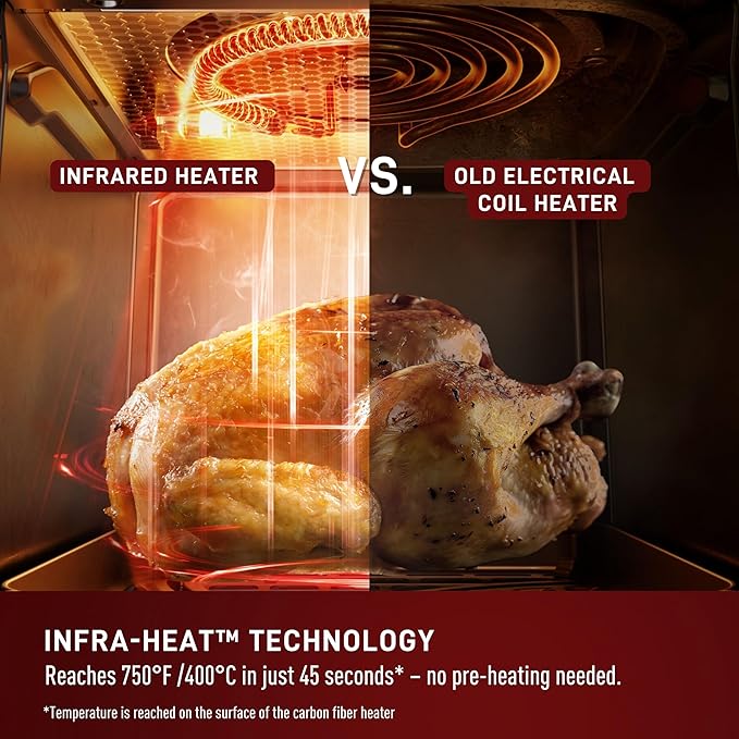 T-fal Infrared Air Fryer: 6 qt Digital Touch Screen, 7-in-1 Cooking Functions, 45-Seconds to reach 750°F on carbon fiber heater surface, No-Shake Technology, Crispy Finish, 1550W, Black