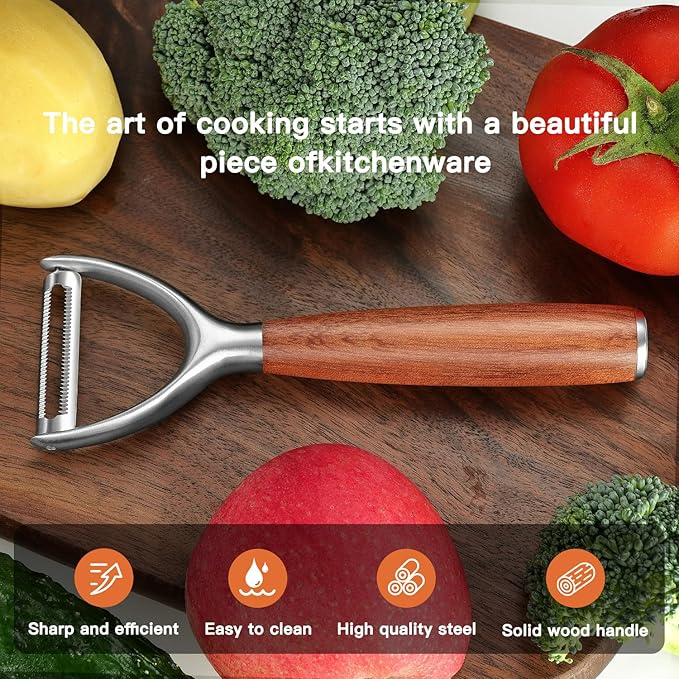 Serrated Blade Premium Y Type 304 Stainless Steel Multifunctional Kitchen Peeler Real Wood Handle Ultra Sharp Blade Vegetable Potato Apple(Aosuan)