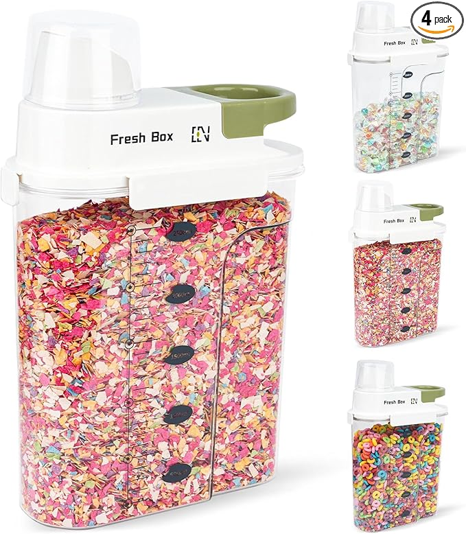 Cereal Storage Container 4Pack,85oz/2.5L Airtight Food Storage Containers With Lids,Organizers Storage With Measuring Cup for Beans,Sugar,Rice,Nuts,Snacks,Pet Food,Candy