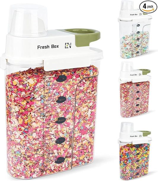 Cereal Storage Container 4Pack,85oz/2.5L Airtight Food Storage Containers With Lids,Organizers Storage With Measuring Cup for Beans,Sugar,Rice,Nuts,Snacks,Pet Food,Candy