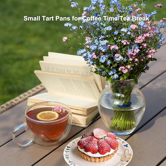 11 & 9 Inch Round Tart Pans with 2Pcs 4'' Mini Pans. Removable Bottom, Non-Stick Coating, Rugged Carbon Steel for Tart Quiche Pie Making. Gift for Christmas Thanksgiving Party Festival Family