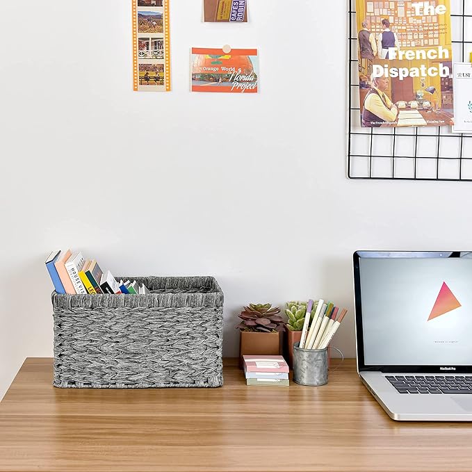 GRANNY SAYS Wicker Baskets with Handles - Gray Storage Baskets (2-Pack) for Organizing Cabinet, Coffee Table