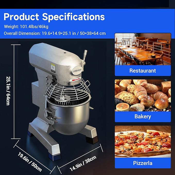 Commercial Food Mixer 15Qt,600W Commercial mixer 3-Speed Adjustable with Timing Function, Industrial Dough Mixer with Stainless Steel Bowl for Bakery Pizzeria (Upgrade)