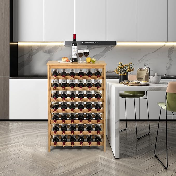 VASMIA 42 Bottles Bamboo Wine Rack,7-Tier Wine Rack Freestanding Floor with Table Top, Wine Storage Shelf for Kitchen Dining Room Bar,Natural