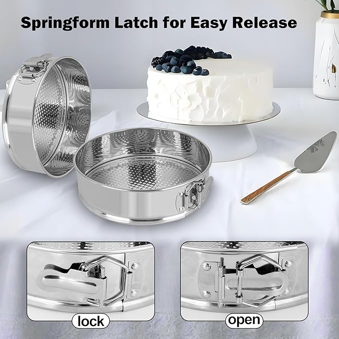 7, 9 Inch Springform Pan, Nonstick 304 Stainless Steel Cake Pans with Removable Bottom, Leakproof Springform Pan for Cheesecake with Silicone Pans Protector & 50PCS Parchment Paper, Dishwasher Safe
