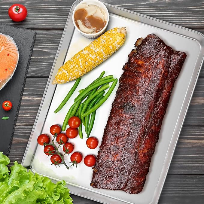 E-far Cookie Sheet with Rack Set, Half Sheet Baking Pan for Oven Cooking, 18”x13” Stainless Steel Rimmed Tray with Wire Cooling Rack for Roasting Broiling Bacon Meat Steak - Dishwasher Safe