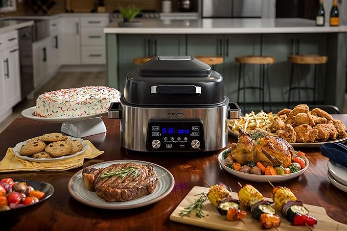 CUCKOO CAFG-A0601S Countertop Air Grill | Air Grill, Air Fry, Roast, Bake & Broil, Easy to Clean, Dishwasher Safe Accessories, Recipe Book Included, Stainless Steel