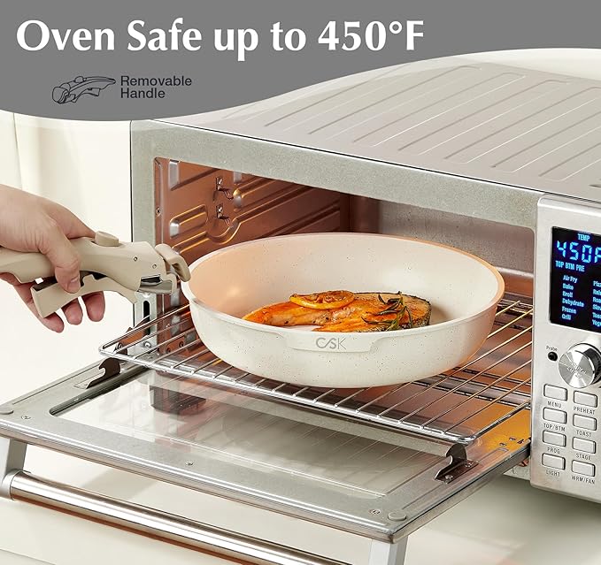 KOCH SYSTEME CS 17 PCS Pots and Pans Set, Nonstick Cookware Set Detachable Handle, Induction Kitchen Cookware Sets Non Stick with Removable Handle, RV cookware set, White