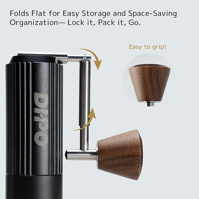 DHPO Sky-Two Manual Coffee Grinder With 7 Axis Stainless Steel Conical Burr Mill, 20g Portable Hand Coffee Grinder With Foldable Handle For Espresso, Drip, French Press, Camping, Travel, Home, Black