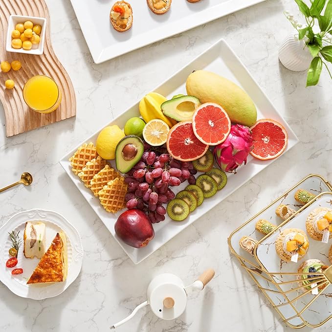 MIECOO Large Serving Platter, 18.5" x 11.5" White Serving Tray, Rectangular Porcelain Plate for Party, Wedding, Birthday, Entertaining, Food, Appetizer, Fruit, Sushi, Dessert