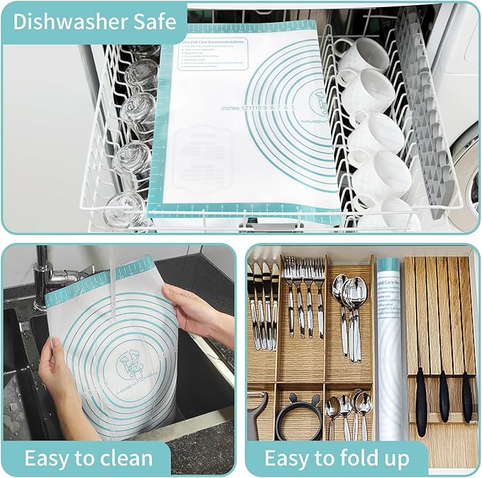 Non-Stick Silicone Baking Mat for Pastry, Dough Rolling, Cookie, Bread, Pie Crust - Nonslip Fondant Counter Mat, Oven Liner for Making Cookies, Macarons, Bread - Baking Essential Tools