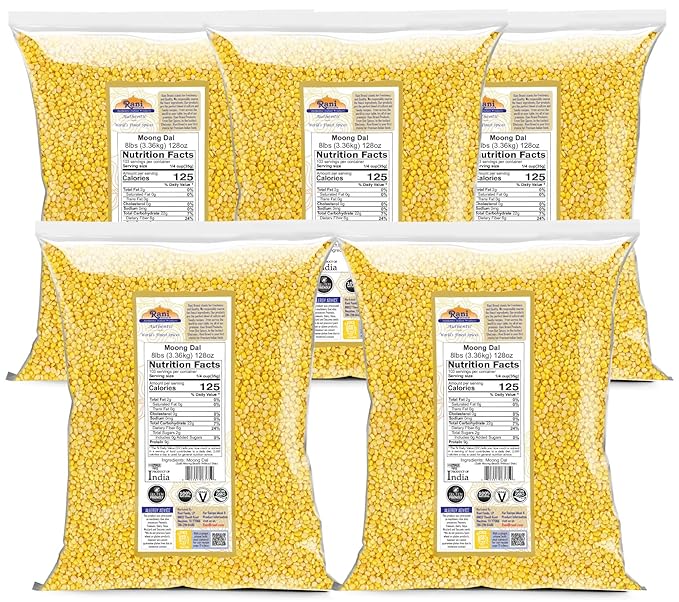 Rani Moong Dal (Split Mung Beans Without Skin) Lentils Indian 128oz (8lbs) 3.63kg x Pack of 5 (Total 40lbs) Bulk ~ All Natural | Gluten Friendly | Non-GMO | Kosher | Vegan | Indian Origin