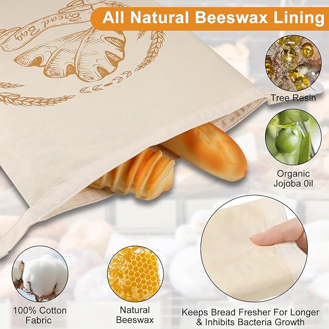 4 Pack Reusable Linen Bread Bags for Homemade,Organic Linen Bread Bag for Homemadesourdough 17 x3 inches Food Storage Cloth Bag，Keep Fresh and Upgrade Large Capacity Portable