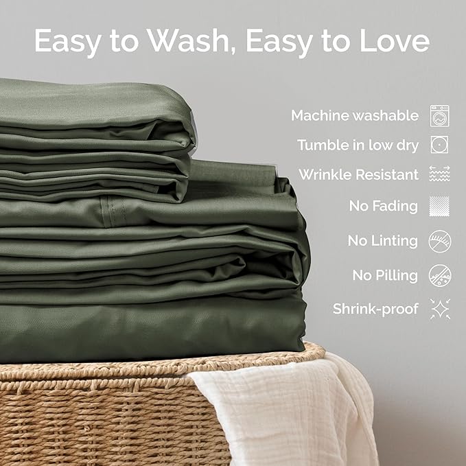 100% Viscose from Bamboo Sheets Full Size, Super Soft Bedding Set, 4PC Cooling Sheets for Hot Sleepers, Vegan Silk Moisture Wicking, Organically Grown Bedsheet, Moss - 54" x 75"