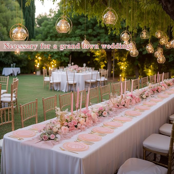 supernal 100pcs Pink Plastic Plates with Gold Beads Plates Disposable Heavy Duty Party Supplies Includes 10.25inch Dinner Plate and 7.5inch Dessert Disposable Plate for Party,Wedding,Bridal Showers