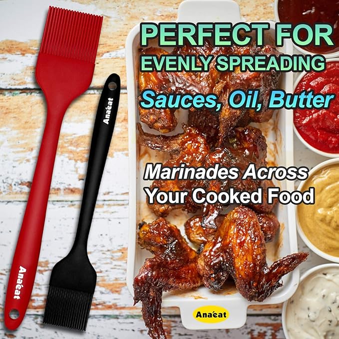 Anaeat High Heat Resistant Silicone Basting Pastry Brush Set of 3- Hygienic One-Pieces Design Spread Oil Butter for BBQ Grill Barbecue Baking Kitchen Cooking - BPA Free & Dishwasher Safe (10"+8.2")