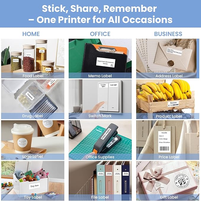 Sticker Printer, Thermal Label Maker Mini Sticker Maker with 4 Roll Paper Bluetooth Inkless Sticker Maker Machine for Home, Office, School, DIY Creations, Sticky Scrapbook, Lists