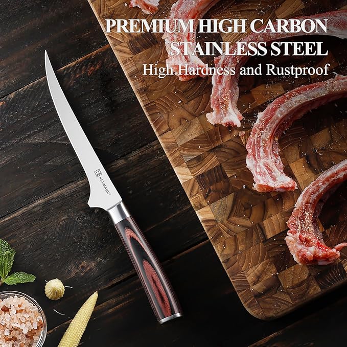 KEEMAKE Boning Knife 6 Inch, Razor-sharp Fillet Knife with High Carbon Stainless Steel Blade and Pakkawood Handle, Professional Kitchen Deboning Knives with Protective Sheath