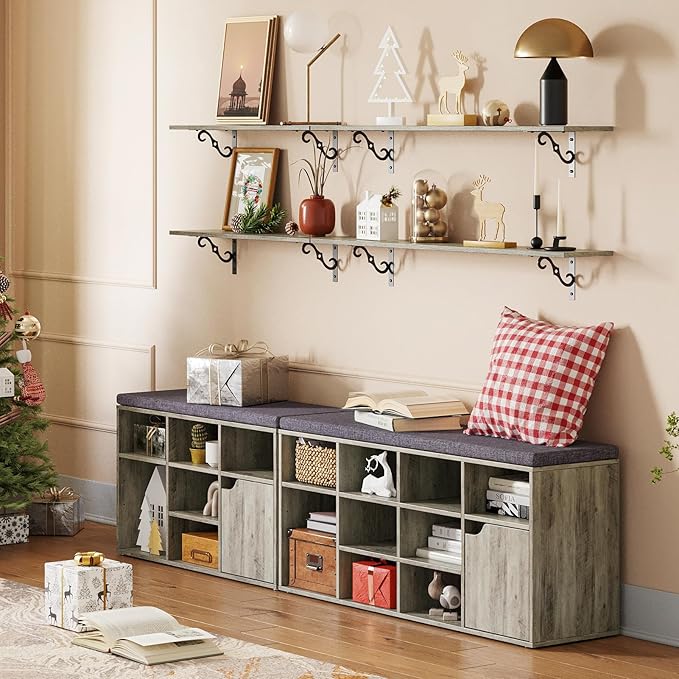 DINZI LVJ Long Wall Shelves, 55.1" Large Floating Shelves Set of 2, Wide Display Shelf Wall Mounted with Brackets, Easy Hanging for Living Room, Toilet, Office, Bedroom, Gray Wash